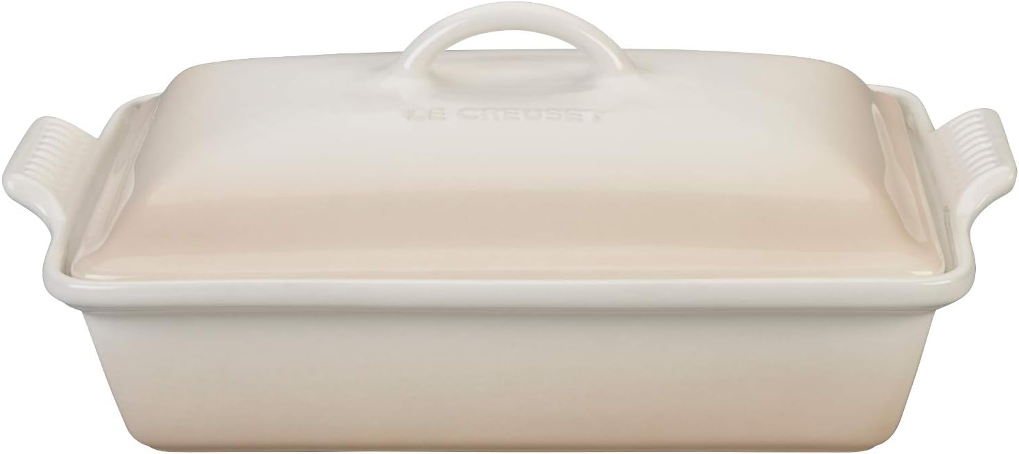 Le Creuset Heritage Meringue Stoneware Covered 4 Quart Rectangular Casserole Dish