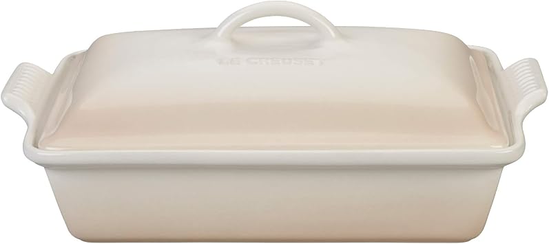 Le Creuset Stoneware Heritage Covered Rectangular Casserole, 4 qt. 12" x 9", Meringue