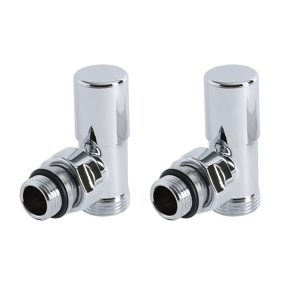 Milano Chrome Angled Manual Heated Towel Rail Radiator Valves Copper Eurocone Adapters - 16mm