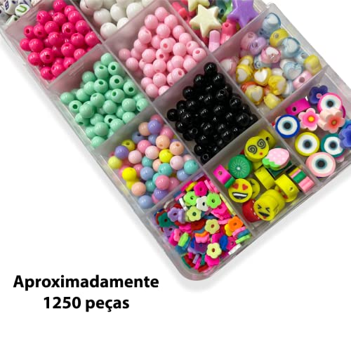 Kit Miçangas Coloridas com Letras Para Montar Pulseiras Strap Phone chaveiros 1250pçs