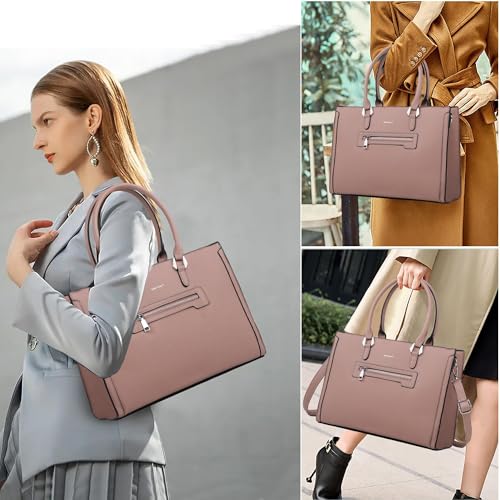 Image of TANTOMI Structured Satchel Purses for Women, Medium Vegan Leather Top Handle Handbag with Pockets, Classy Work Bag for Ladies
