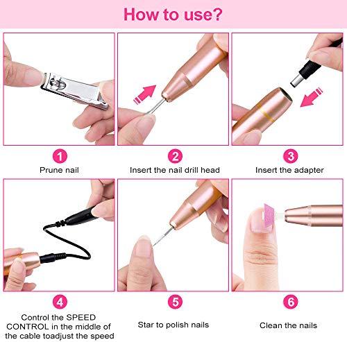 FOLAI Portable Electric Nail Drill, USB Manicure Pen Sander Polisher, Professional Compact Electrical Nail Files Electric Kit, Efile Nail Drills For Acrylic Nails, Manicure Pedicure Shape Nail Supply