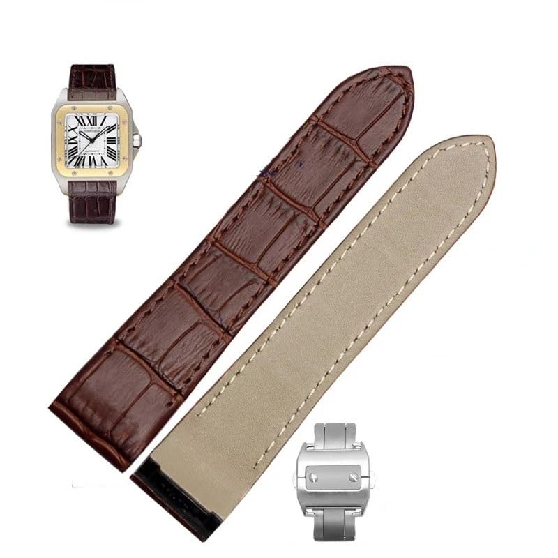 Correa de cuero de repuesto para Cartier Santos 100 de 23 mm color marrón