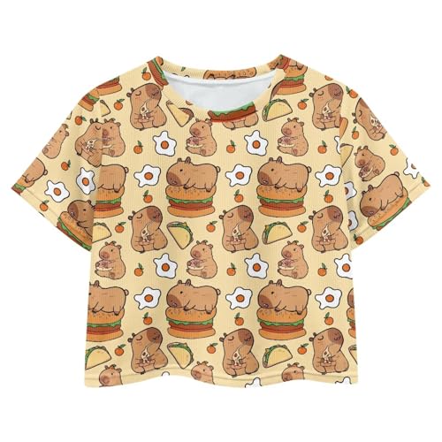 Image of Girls Crop Tees Crew Neck Casual Short Sleeve T Shirts Kids Loose Soft Comfortable Tees Blouses Shirt for Little Girl