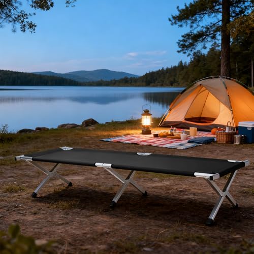 Image of Portable Folding Camping Cot,Lightweight Camping Cots for Adults,Folding Tent Camp Cot Bed,Indoor Outdoor Travel Sleeping Cots,with Carrying Bag,for Patio Hiking Picnic Beach Fishing (Army Black)