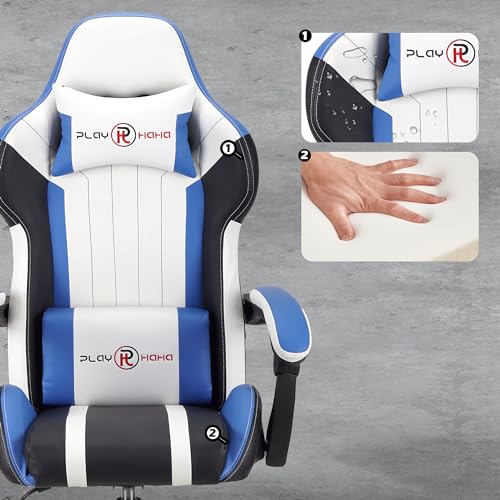 T-THREE.Ergonomic Leather Gaming Chair Height Adjustable with Headrest and Lumbar Support(Blue) - Image 10