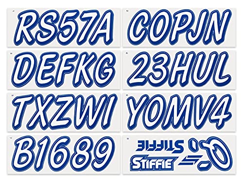 Image of STIFFIE Whipline Solid White /Navy 3 inch Alpha-Numeric Registration Identification Numbers Stickers Decals for Boats & Personal Watercraft