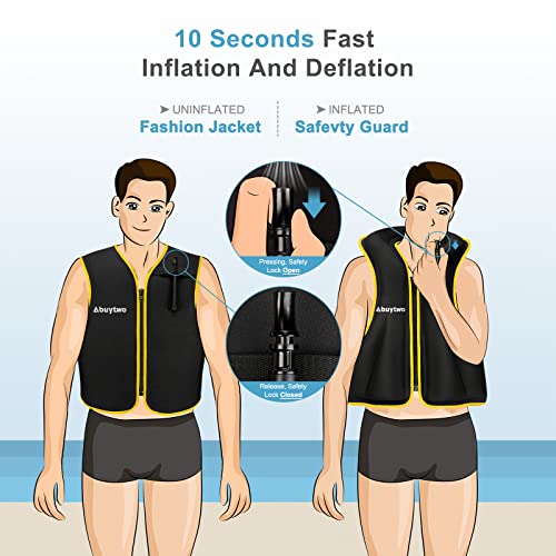 Abuytwo Snorkel Vest For Adults,Inflatable Buoyancy Aid Jacket Swim Jackets Snorkeling Vests For Kayak Diving Paddle Boating Water Sports Safety Men/Women, Yellow-Large #TOP3