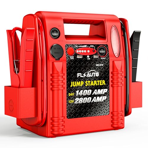 Car Battery Jump Starter - FlyAuto 2800/1400 Amp 12V 24V Heavy Duty Jump Box, Works with Truck Tractor Excavator Automotive Engine Starter Battery Charger Booster Jumper Box with USB/DC Power Unit