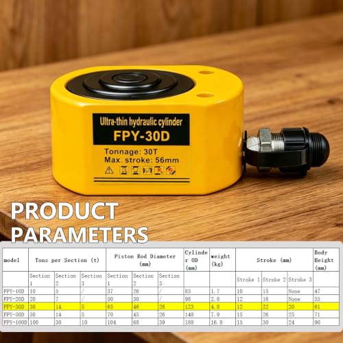 Image of Jooptoolwook 30T Multi-Section Low Profile Hydraulic Ram Jack, 2.13 inch Stroke Portable Mini Hydraulic Lifting Cylinder for Machinery, Bridge & Construction Industry