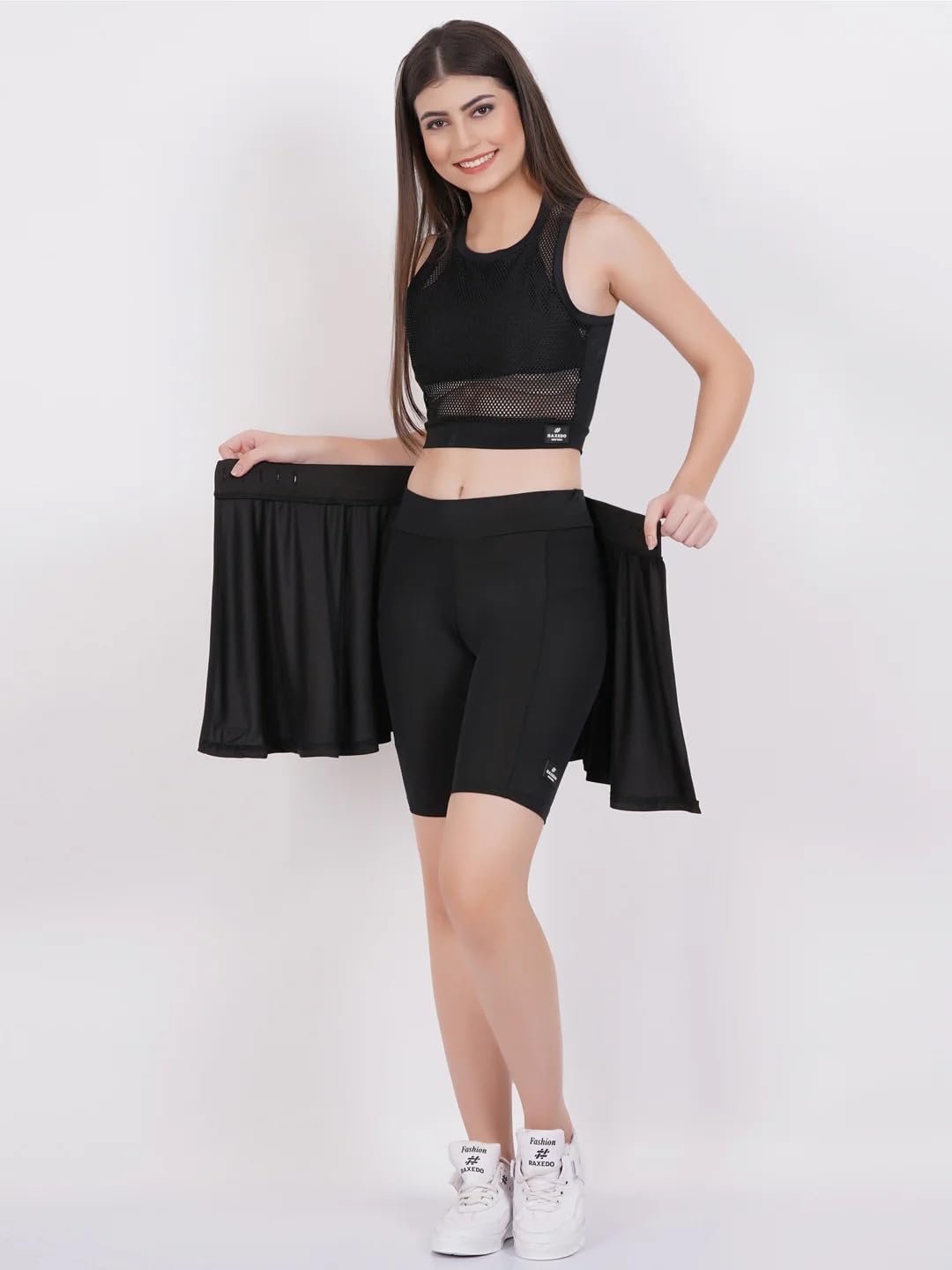 RAXEDO Women's Black Skirt with Tights | Comfortable & Stylish Skirt with Tights | Versatile, Breathable, Sweat-Wicking for Gym, Workout, Yoga, Sports (Large) - Image 5 thumbnail