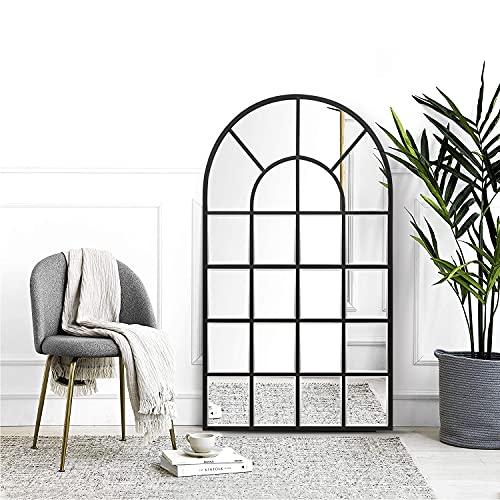 GIFTTROVE Black Arched Window Mirror, Large Window Pane Mirror with Beveled, Metal Framed Windowpane Mirrors, 28.5' X 50' Arched Wall Mirrors for Wall Decor, Entryway, Living Room