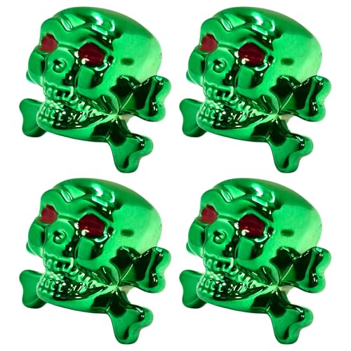 cyclingcolors 4 x Tapas de Válvula de Plástico con diseño Calavera para Válvulas Schrader para Bicicleta, Motocicleta, Coche, Quad y E-Scooter, Verde