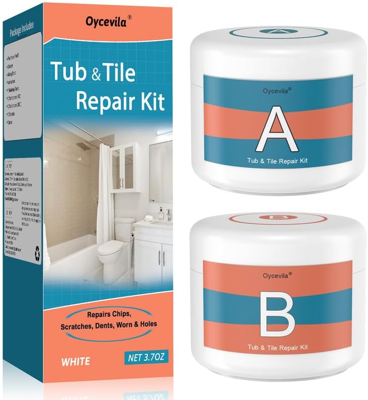Tub Repair Kit White 3.7 OZ, Fiberglass Repair Kit with Super Adhesion, Porcelain Repair Kit for Tub Tile Ceramic Toilet Shower for Scratch, Holes, Cracks - by Oycevila