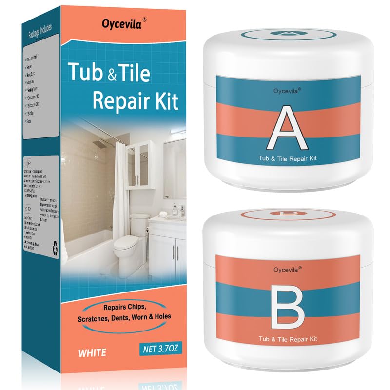 Tub Repair Kit White 3.7 OZ, Fiberglass Repair Kit with Super Adhesion, Porcelain Repair Kit for Tub Tile Ceramic Toilet Shower for Scratch, Holes, Cracks - by Oycevila