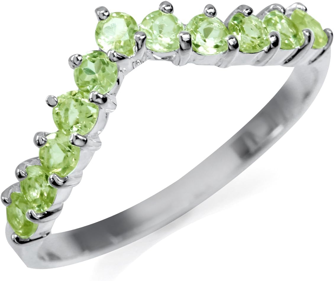 Silvershake Round Shape Gemstone White Gold Plated or Yellow Gold Plated 925 Sterling Silver Chevron Style V Shape Stackable Ring Jewelry for Women