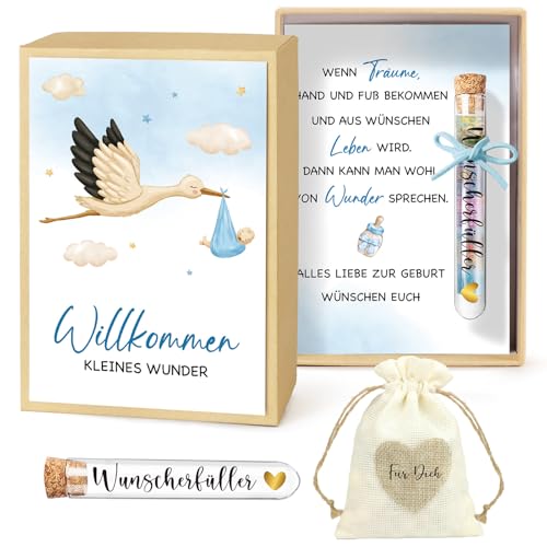 BOFUNX Geldgeschenke zur Geburt Inklusive Grußkarte Geschenkbox Kunststoff Reagenzglas Jutesäckchen Geburt Geschenk Babygeschenke Geld Gutschein Verpackung für Jungen Mädchen