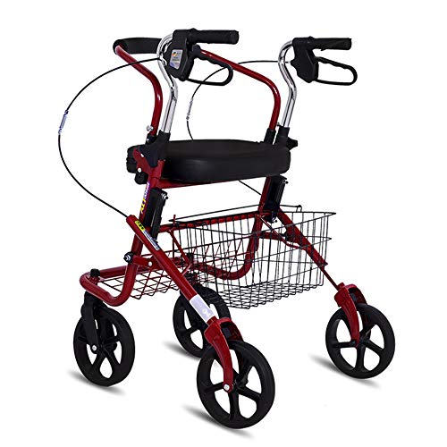 MHO Carro De Compras Portable Plegable Ligero De La Carretilla 4 De La Rueda con El Asiento Acolchado, Los Frenos Y La Cesta con Llave Silla De Ruedas