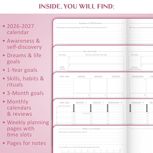 Legend Dated Hourly Weekly Planner 2026 – Daily, Monthly & Yearly Agenda with Time Slots – Hardcover Organizer Journal, 5.8x8.3” (Hot Pink) - Image 6