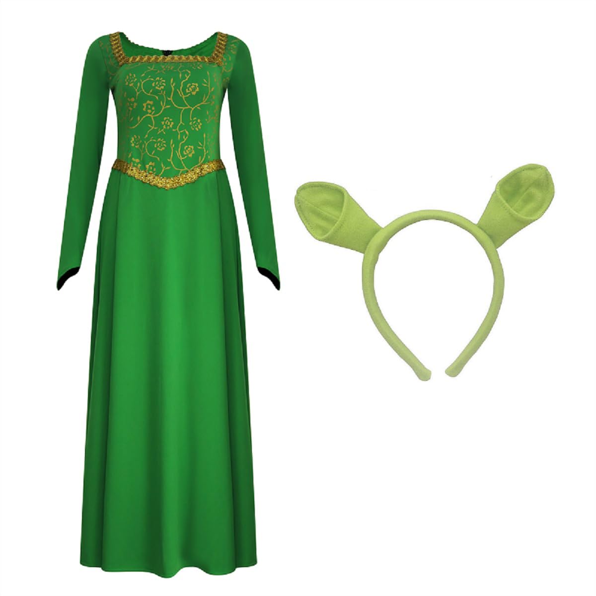 AYYOHON Fiona Costume Women Princess Fiona Dress Adult Long Sleeves Gown Dress with Headband Halloween Cosplay Party Outfit M