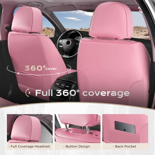 Image of Coverado Car Seat Covers Full Set, Seat Covers for Cars, Car Seat Cover, Car Seat Protector, Leather Car Seat Cushion, Waterproof Car Seat Covers Front Seats and Back Fit for Most Cars(Pink)