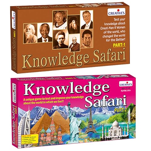Image of Creative's Knowledge Safari Part-1 & Part-2 Combo Pack of 2, Educational General Knowledge Board Games for Kids Age 9+, World History, Science & Famous Personalities Quiz Game, Family Learning Game