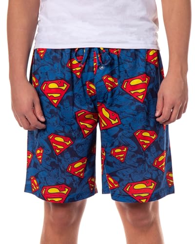 DC Comics Superman-Pyjama-Shorts für Herren, S-Logo, Allover-Print, Lounge-Pyjamahose, Blau, XL