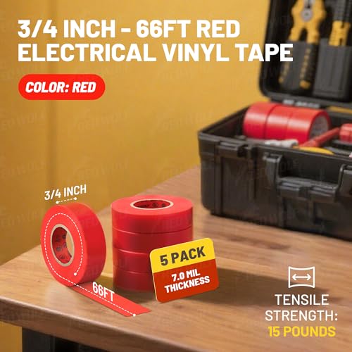 Cinta eléctrica roja RED WOLF con certificación UL CSA para aislamiento industrial de PVC 7