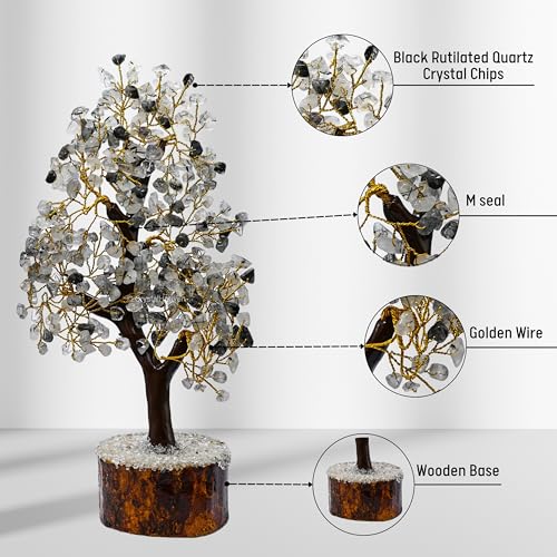 Image of Certified Black Rutilated Quartz Crystal Tree for Good Luck - Healing Crystals Money Tree for Wealth, Positive Energy at Home Office - Decorative Spiritual Gifts for Vastu, House Warming