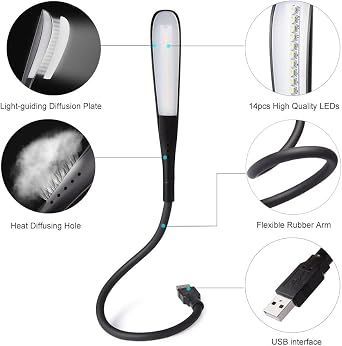 Kyrotech 3 Mod Seviyeli Dokunmatik USB LED Masa Lambası, 14 LED Beyaz Işık, Ayarlanabilir Parlaklık, Kitap Okuma Lambası, Çalışma Masası Ofis Lambası, PC, Laptop Uyumlu, Gece Lambası [Enerji Sınıfı A]