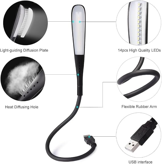 Kyrotech 3 Mod Seviyeli Dokunmatik USB LED Masa Lambası, 14 LED Beyaz Işık, Ayarlanabilir Parlaklık, Kitap Okuma Lambası, Çalışma Masası Ofis Lambası, PC, Laptop Uyumlu, Gece Lambası [Enerji Sınıfı A]
