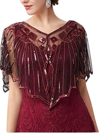 King Fashion Women 1920s Shawl Evening Cape Sequin Deco Paisley Flapper Bolero Cover Up-picture-44