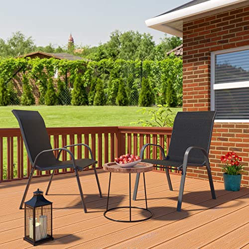Amopatio Patio Chairs Set Of 2, Outdoor Stackable Dining Chairs For All Weather, Breathable Garden Outdoor Furniture For Backyard Deck, Black #TOP1