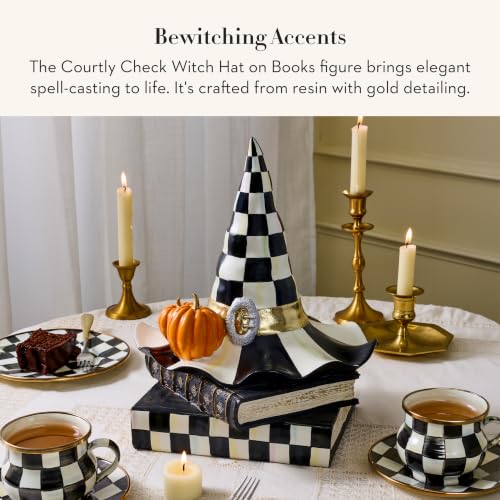 Image of MACKENZIE-CHILDS Resin Witch Hat on Books, Black-and-White Courtly Check
