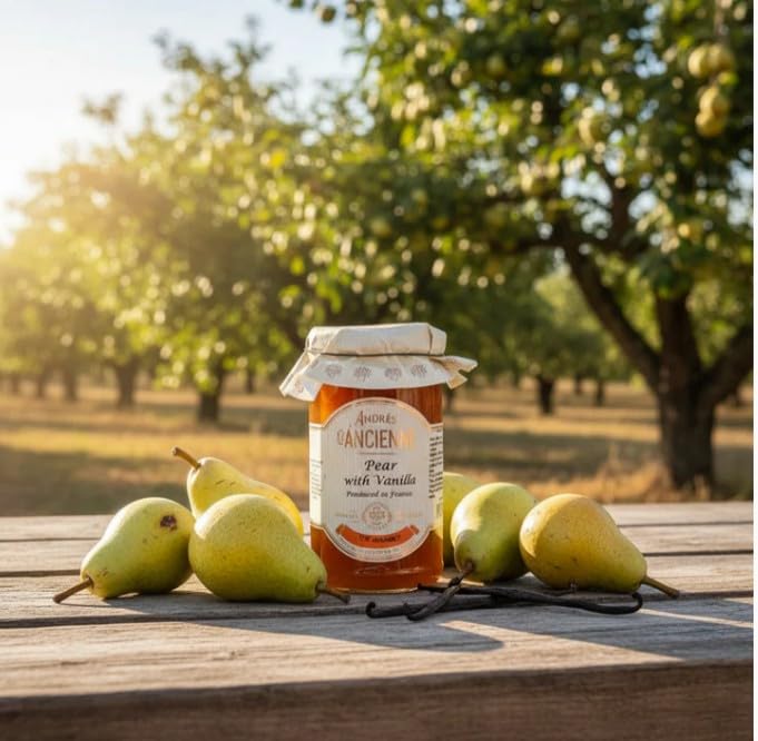 Les Confitures à la Ancienne, Set of 2 Jars, Poire au Vanille Preserves (French Pear with Vanilla Jam), 9.5 oz Each