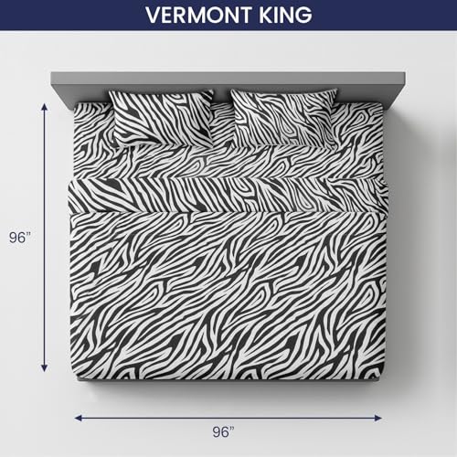 Image of SGI 96 inchx96 inch 4 Pc Vermont King Sheet Set 600 TC 15 inch Deep, Zebra Print