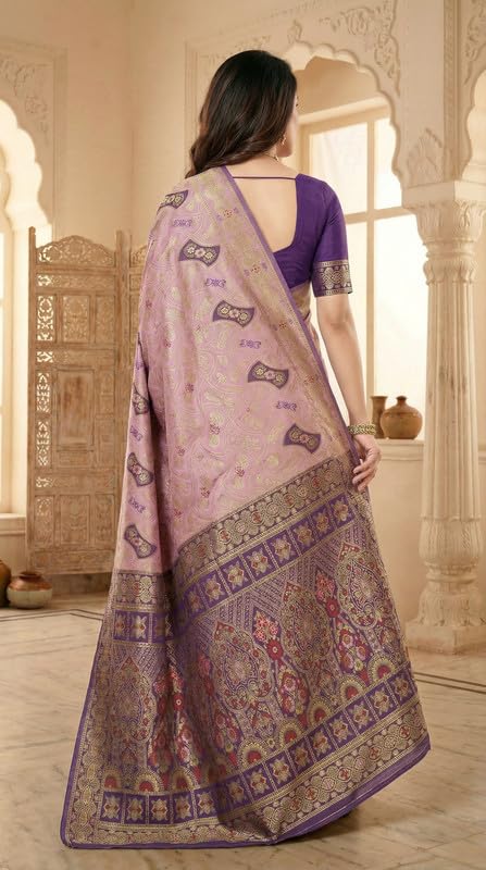 Image of C J Enterprise Women's Pure Soft Silk Saree With Blouse Piece For Wedding (Damru-Patola)