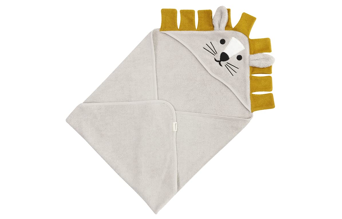 Kindsgut Asciugamano con cappuccio leone in 100% cotone certificato, accogliente e morbido per bambini e neonati, ideale per la casa o il viaggio, 75x75 cm