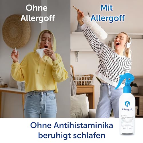 Allergoff Milbenspray 400ml - Allergenspray - 100% giftfrei - Milbenspray für Matratzen & Polster - Kinder- & Allergikerfreundlich - 6 Monate Langzeitschutz - Ideal für Allergiker