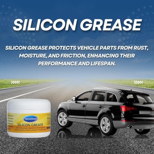 Image of TetraClean Silicone Lubricant Grease /Odourless, Non-Toxic, Waterproof | Lubricates Plastic /Rubber, Metal & Electrical Parts /Anti-Rust, Heat-Resistant /Shine & Protection 100% Pure Grease, 100g