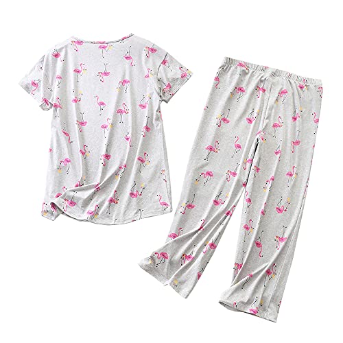 Image of Women Plus Size Pajama Sets Summer Cotton Sleepwear Tops with Capri Pants Pj Sets Fun Prints Pajama Sets