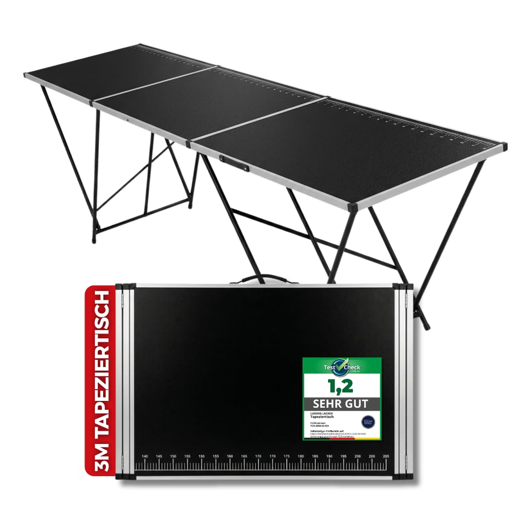 Ludwig Lacke® Table à tapisser [Set professionnel de 3 pièces] – Table pliante [extra stable 90 kg] – Table multifonction [Hauteur réglable et peu encombrante] 100 x 60 cm Table de camping Table de