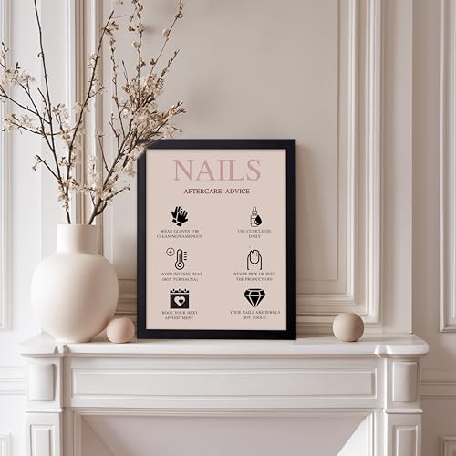 Image of Poster Master Nails Aftercare Advice Print - Fashion Poster - Manicure Art - Trendy Gift for Men, Women & Fashionista - Chic Decor for Salon, Spa or Nail Bar - 8x10 Black Framed