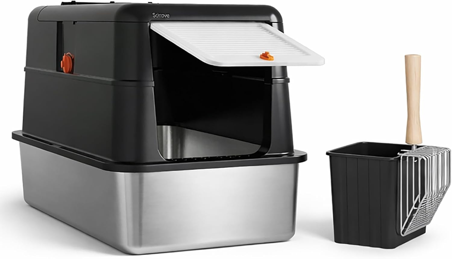 Stainless Steel Litter Box with Lid, Extra Large Litter Box Enclosed Top Entry Metal Litterbox for Big Cats Easy Cleaning Anti-Leakage & High Sided Black