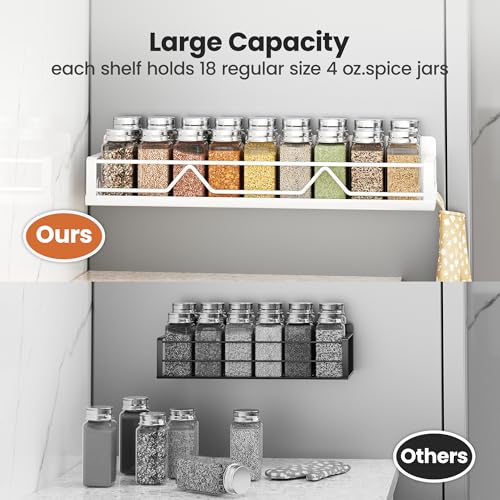 Image of 16.9 Inch Wide Large Capacity Magnetic Spice Rack for Refrigerator, 4 Pack Metal Fridge Shelf, White