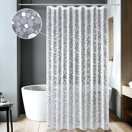 MIULEE Cortina de Ducha Antimoho 120x200 con 2 Imanes en la Parte Inferior, Transparente con Patrón de Guijarros 3D, Cortinas de Baño de Plástico Eva Impermeable para Bañera con 8 Anillas