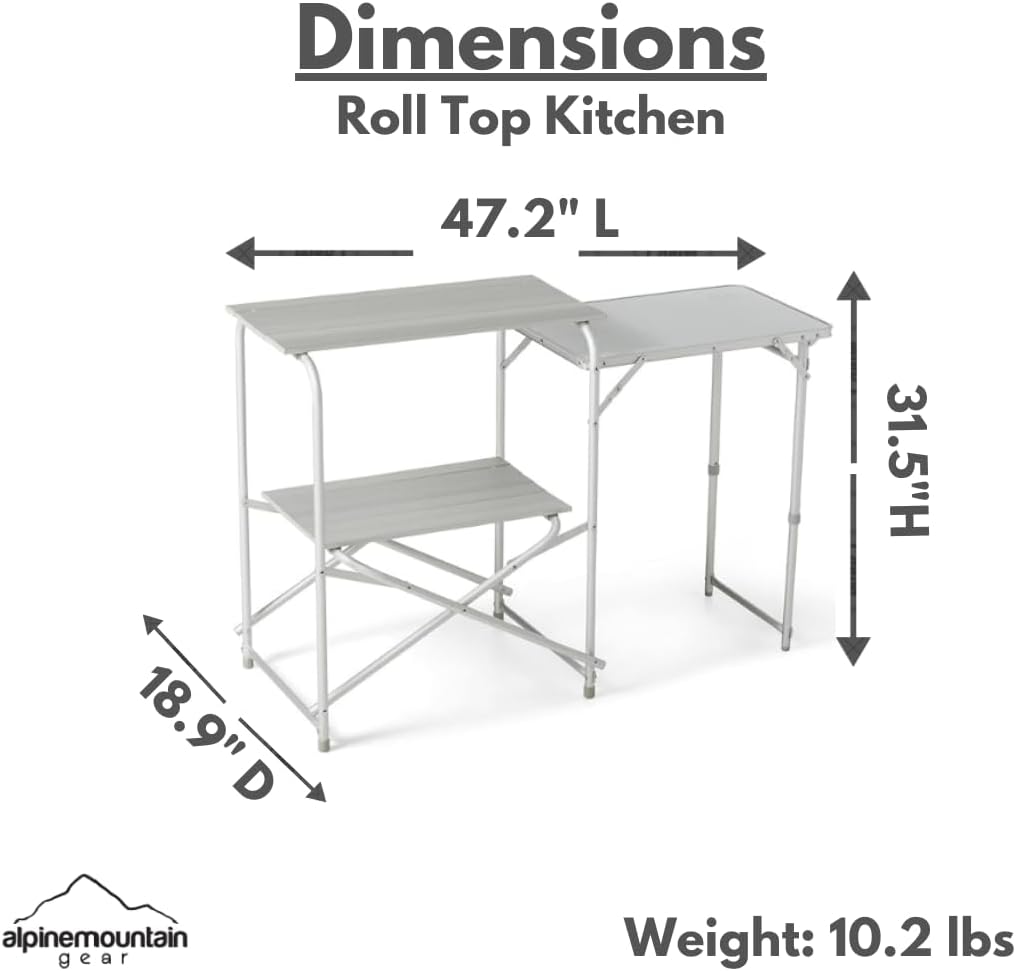 Weather-Resistant Aluminum Roll Top Camping Kitchen Table with Carry Case