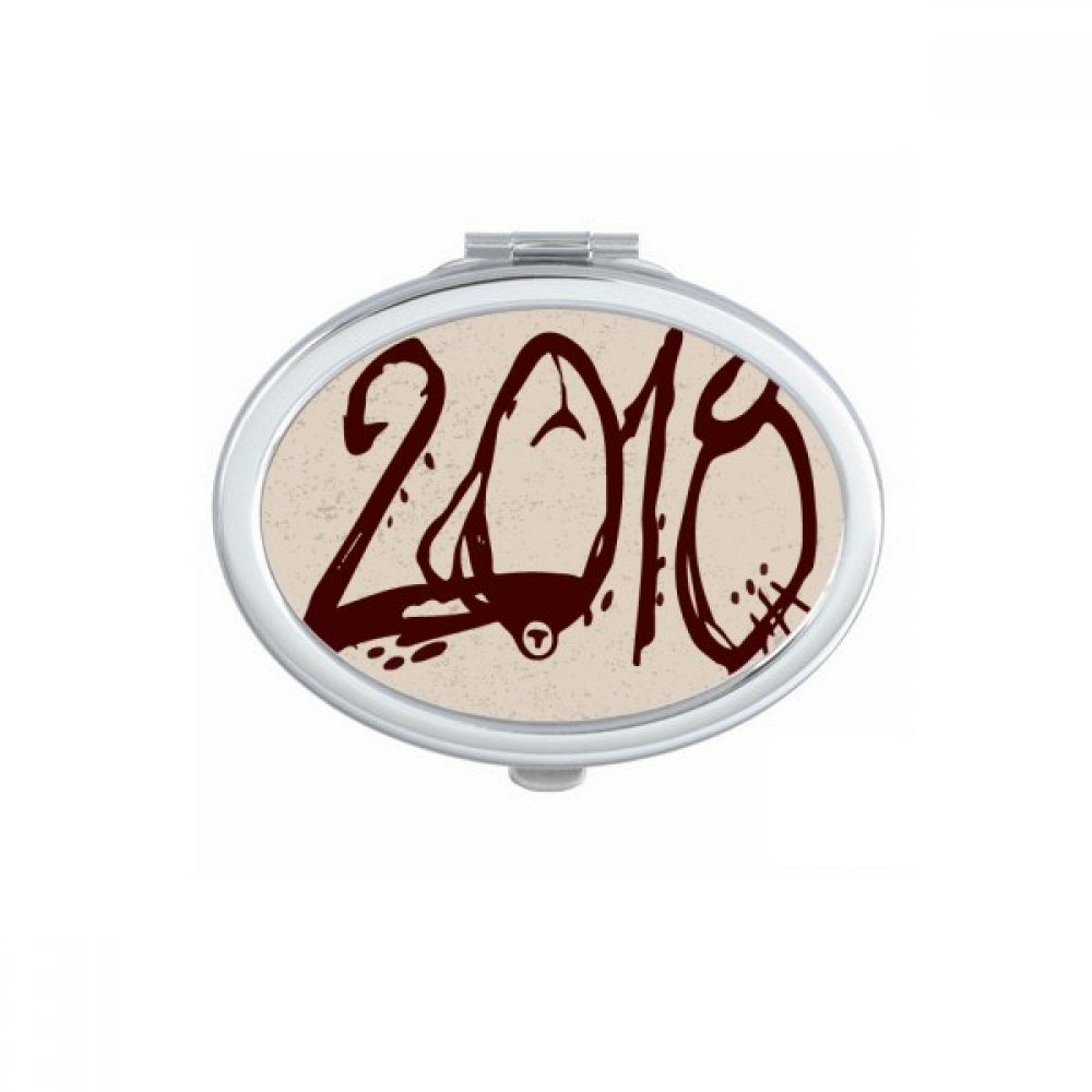 Miroir de poche ovale compact pour maquillage motif Chien Nouvel An 2018