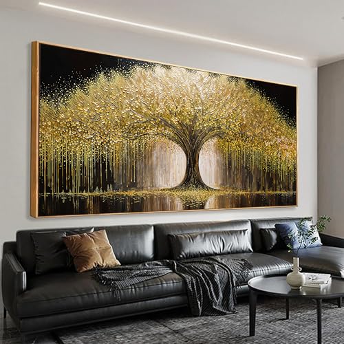 Framed Large Golden Tree Of Life Wall Art Decor Modern Room Wall Decor Ready To Hang Large Framed Wall Art For Living Room Kitchen Office Bedroom Canvas Prints Decor 29.5x58 Inch