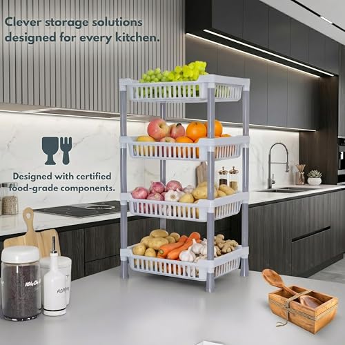 Image of MATIC HOUSEWARE 4-Layer Multipurpose Rack Stand | Durable Plastic Storage Organizer for Vegetables, Fruits, Pantry Items & Home Essentials | Space-Saving Free-Standing Shelf for Home & Kichen (Grey)